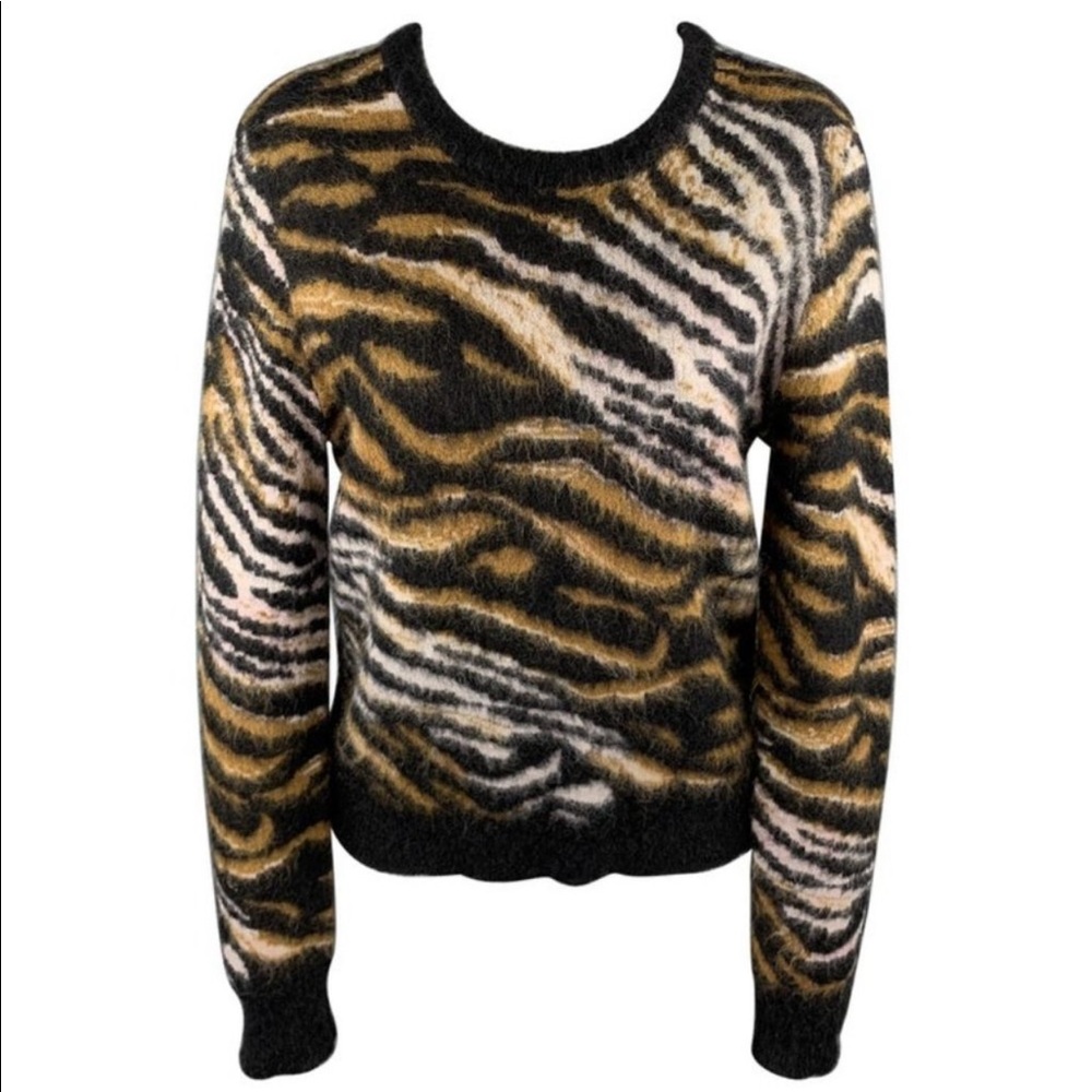 Equipment Femme Black and brown Tiger Print Mohair Crewneck Sweater